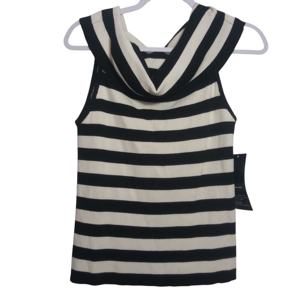 Broadway 38 Striped Knit Black and White Cowl Neck Contemporary Women's Top Sz L